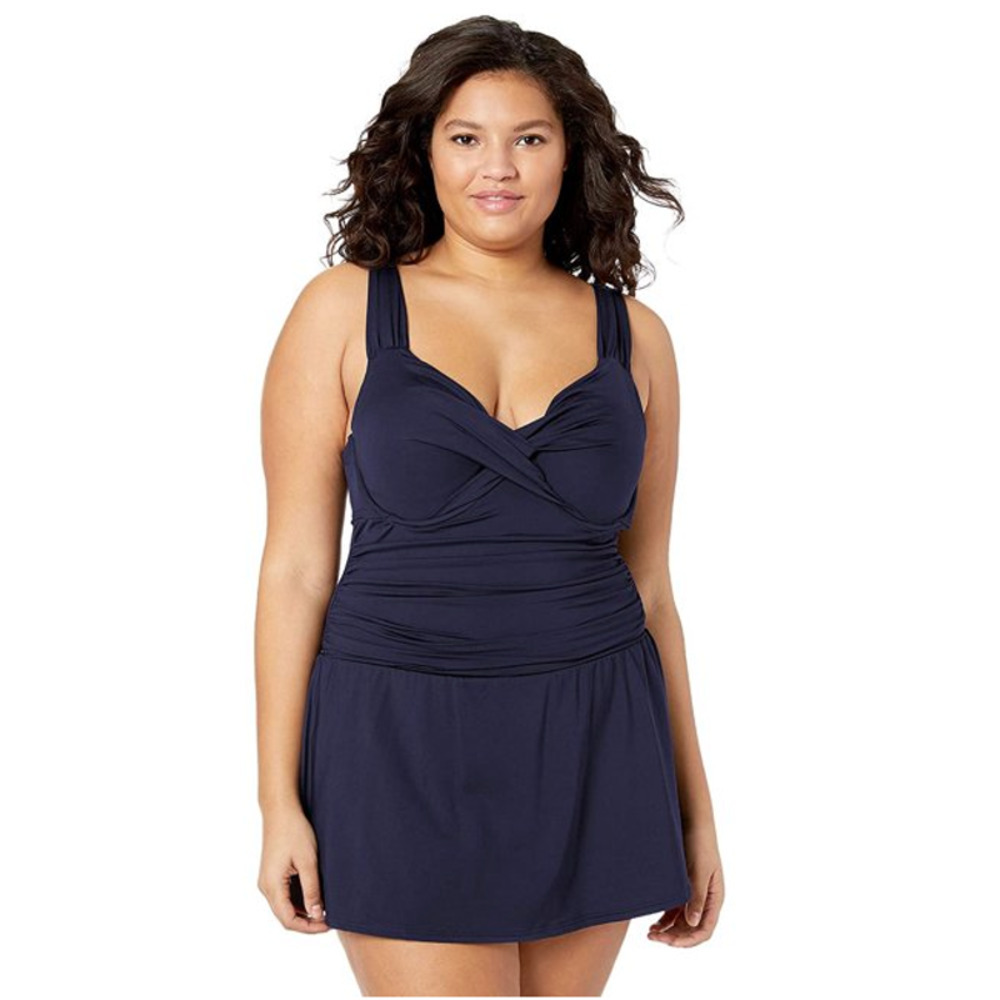 ANNE COLE Navy Plus Size Underwire One Piece Swimdress US 20W